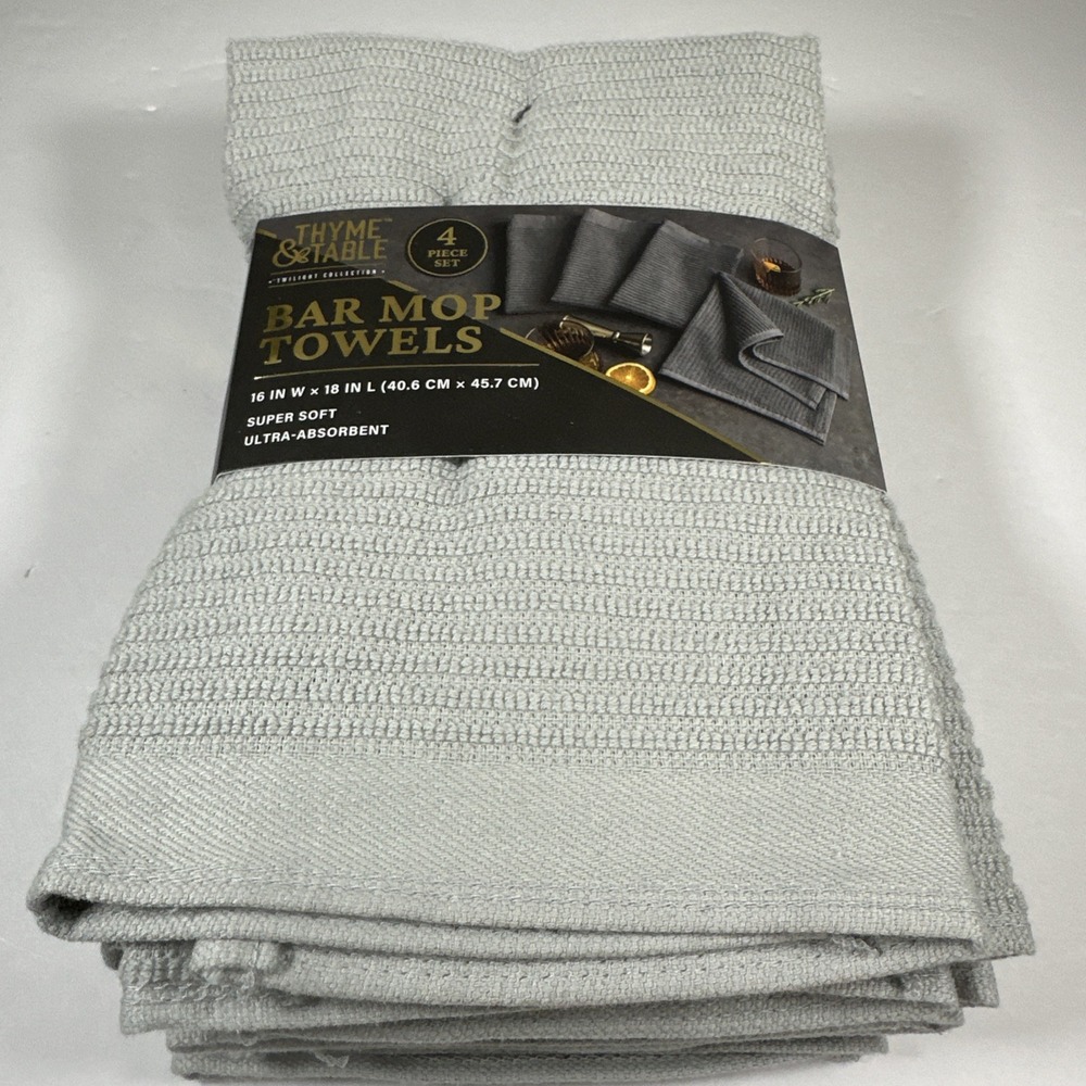 Thyme & Table Bar Mop Towels Gray 4 Pack Set Super Soft New